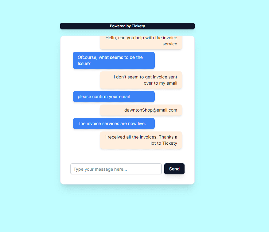 Tickety messaging example 2